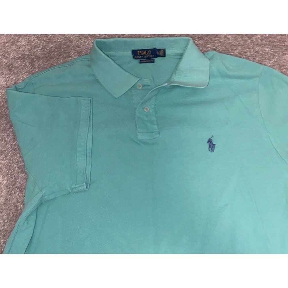 Polo Ralph Lauren‎ Shirt Men's XL Teal Short Sleeve Blue Pony Cotton Solid Slim